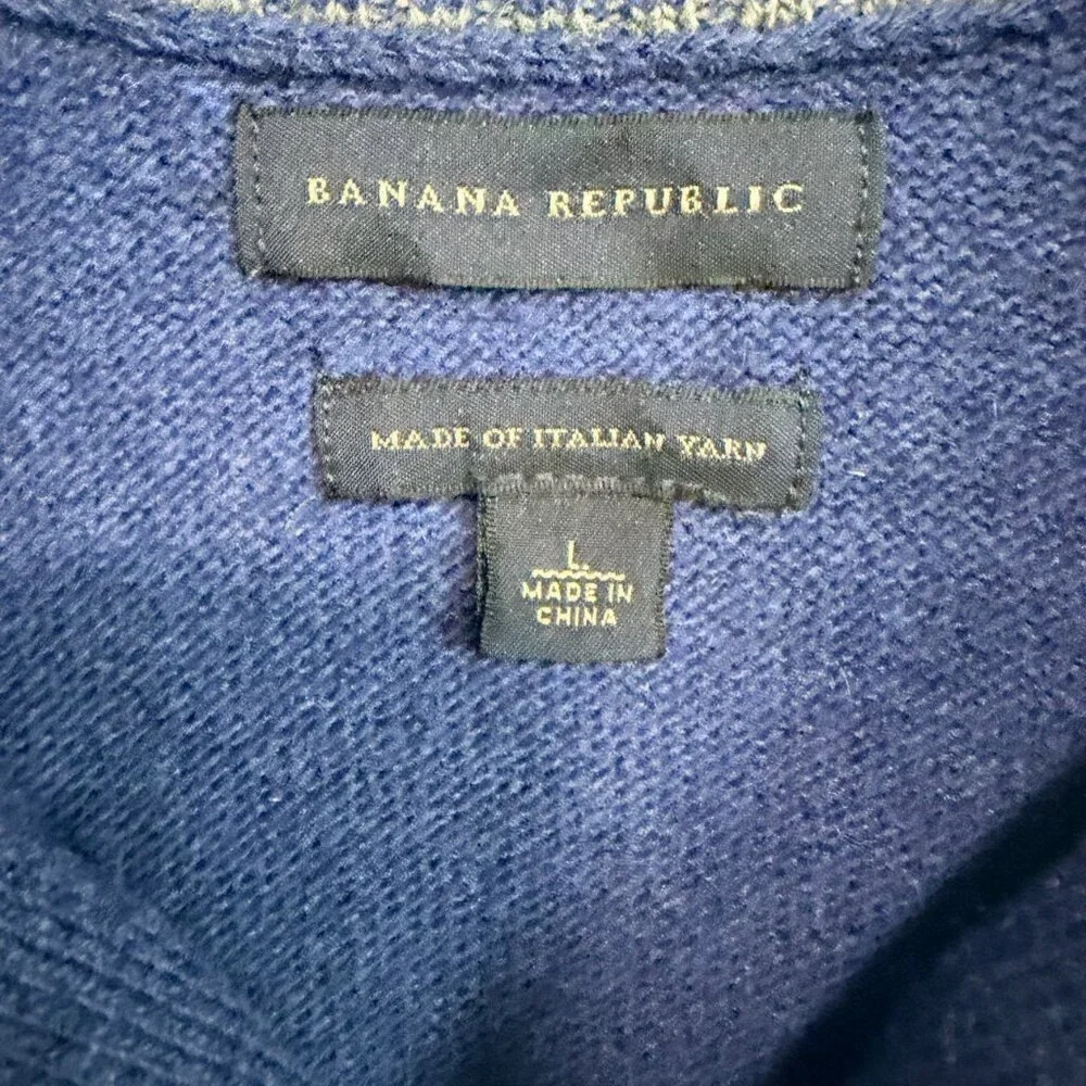 Banana Republic Wool Blend Long Sleeve 1/4 Zip Mock Neck Sweater Men's Size L.